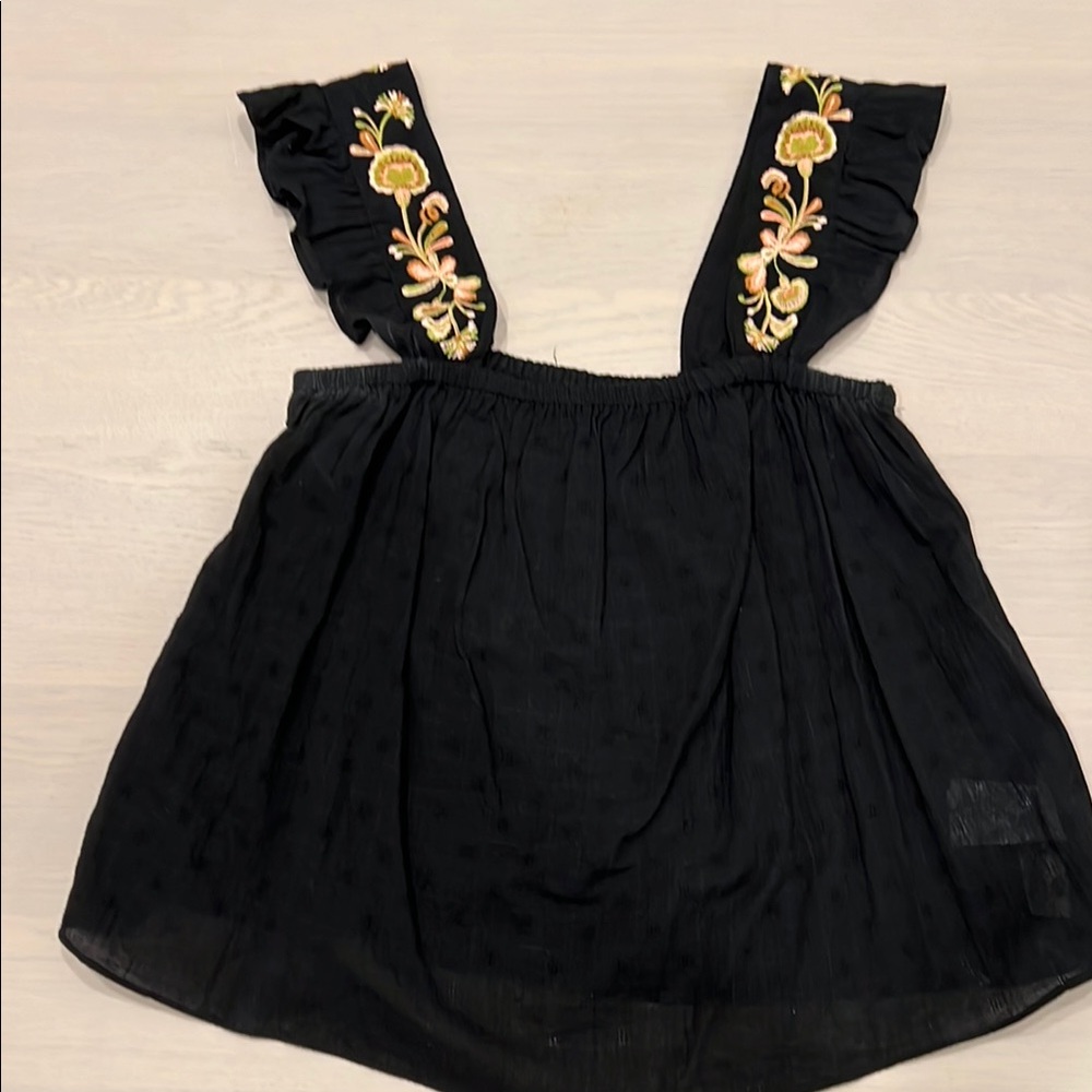 Embroidered Black Sleeveless Top